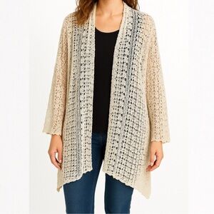 Johnny Was lace crochet longline open front cardigan size XL boho flowy